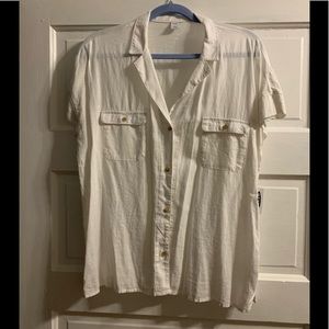 NWT White Linen Button Down Top